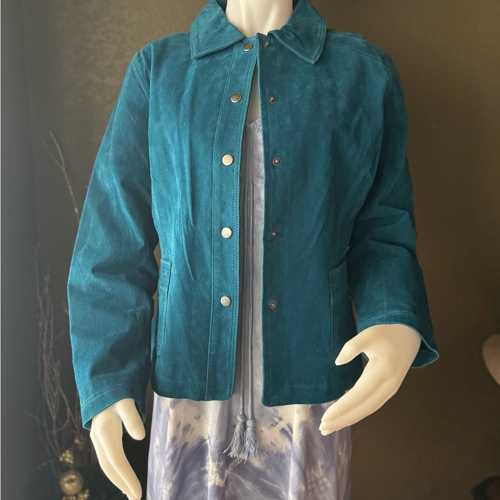 Chic Teal leather Jacket for Women NWT